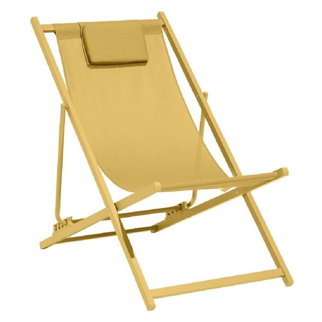 Chilienne Oxford pliante avec t&ecirc;ti&egrave;re textil&egrave;ne jaune 61x100xH92cm