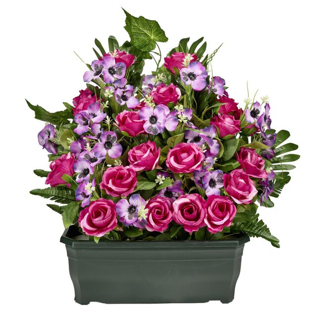 Jardini&egrave;re plastique roses pens&eacute;es lierre 60x10xH68cm (3 mod&egrave;les)