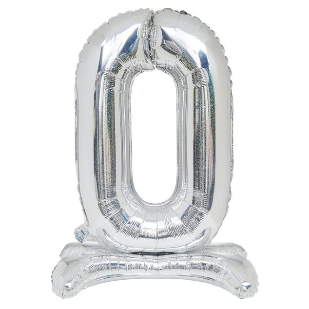 Ballon chiffre 0 doré ou argenté H80 cm avec support