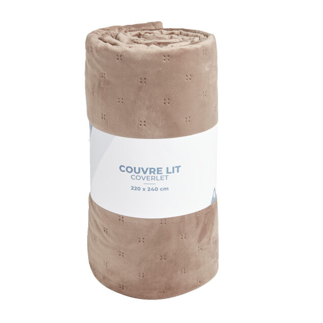 Couvre lit 2 personnes velours en pinsonic 220x240cm beige ou marron