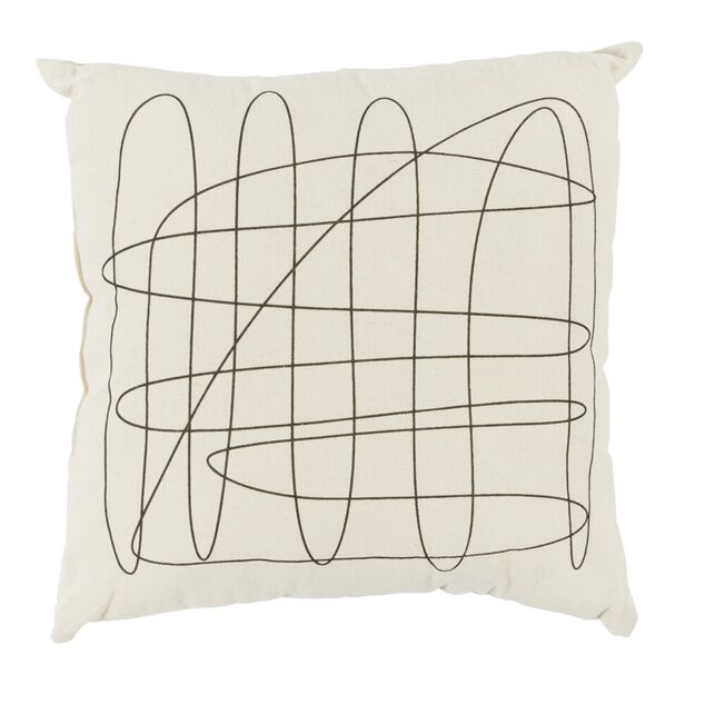 Coussin d&eacute;co dessin 45x45cm beige et noir