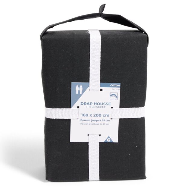 Drap housse 160x200cm 100% coton noir