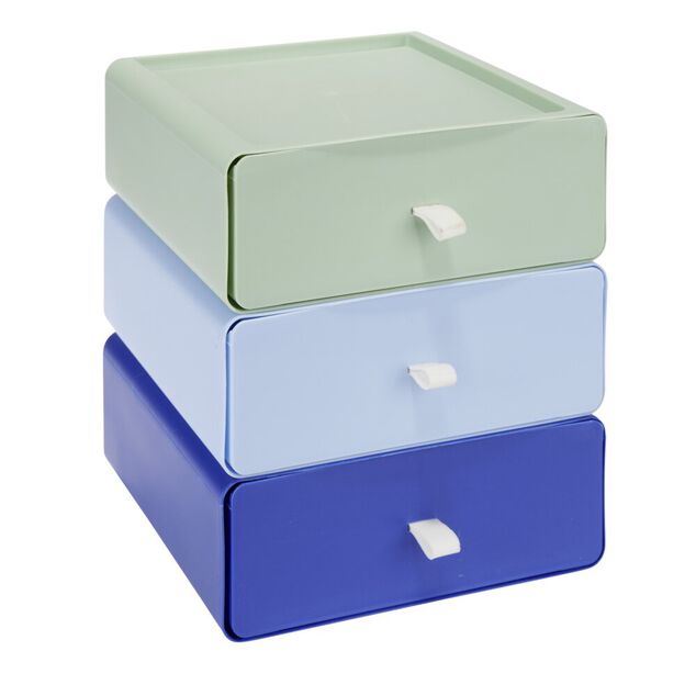 Rangement bureau 3 tiroirs verticaux plastique bleu et vert L19xP20xH22cm