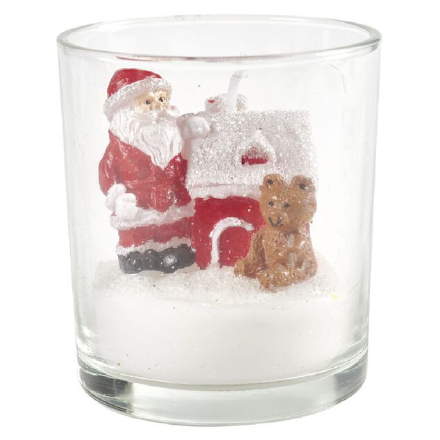 Bougie de No&euml;l avec sujets sur manteau de neige &Oslash;7 cm