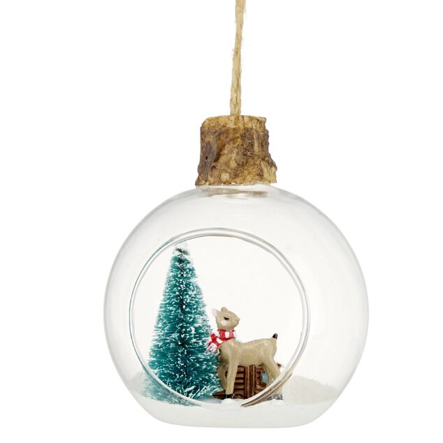 Boule de No&euml;l en verre sc&egrave;ne ouverte &Oslash;9cm (2 mod&egrave;les)