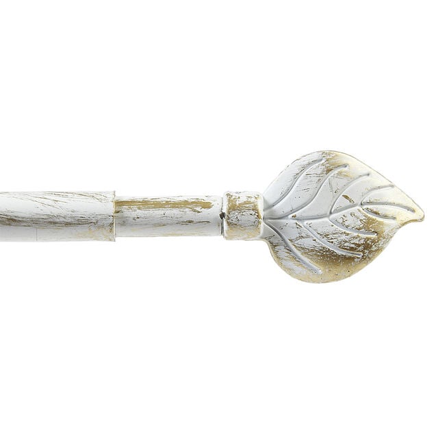 Tringle de vitrage Extensible 80-110 cm embout feuille blanc vieilli