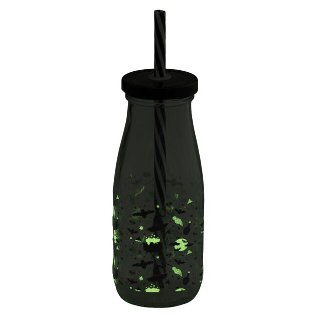 Gobelet paille Halloween 31cl verre motif phosphorescent (3 mod&egrave;les)