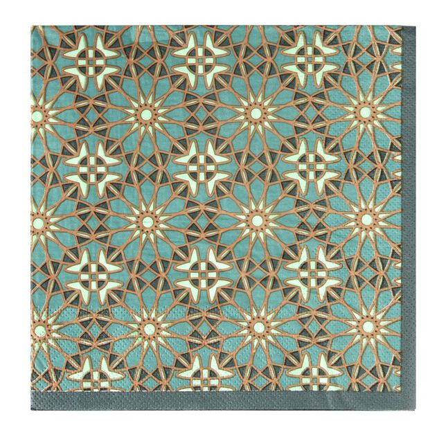 Serviette papier x20 carr&eacute;e New Mirage arabesque vert et dor&eacute; 33x33cm