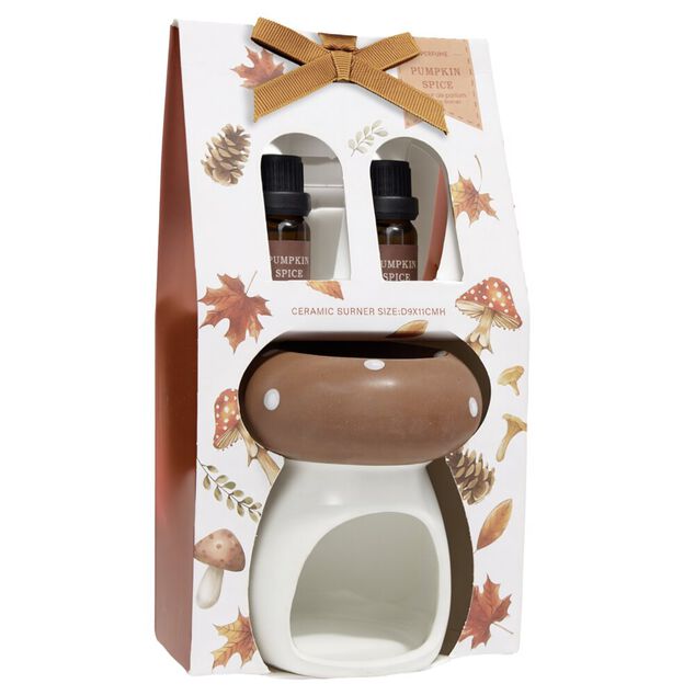 Br&ucirc;leur de parfum c&eacute;ramique forme champignon blanc et marron &Oslash;8xH11cm