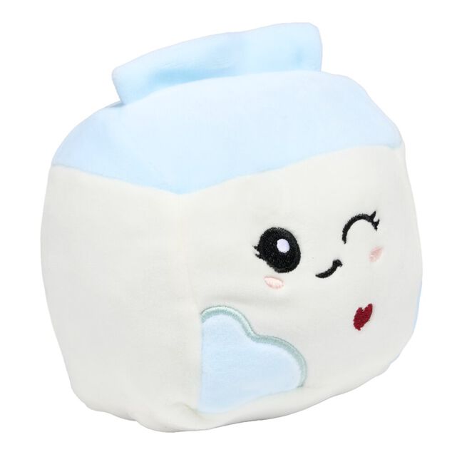 Peluche kawaii brique de lait blanche et bleue H11cm