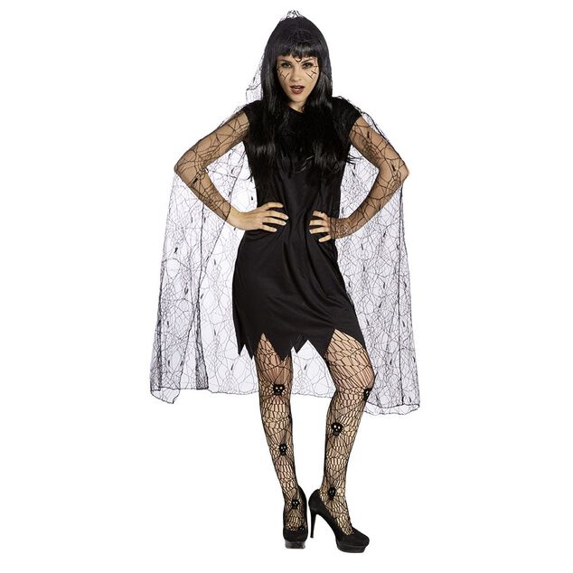 D&eacute;guisement adulte Halloween araign&eacute;e robe et cape noir - Taille S