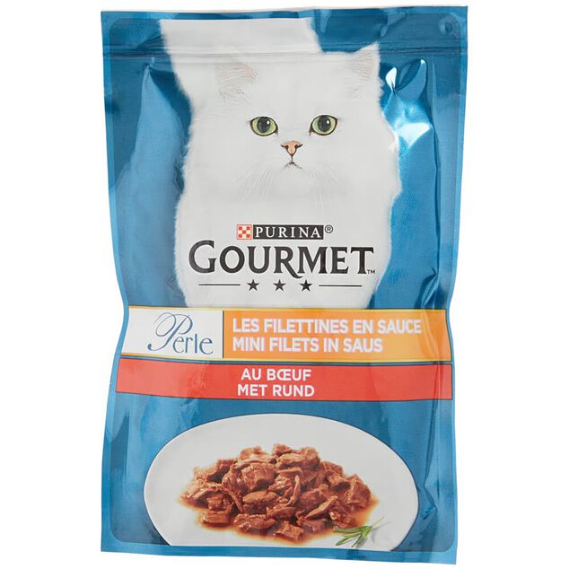 Sachet pour chat Purina Gourmet Perle filletines en sauce au boeuf 85gr