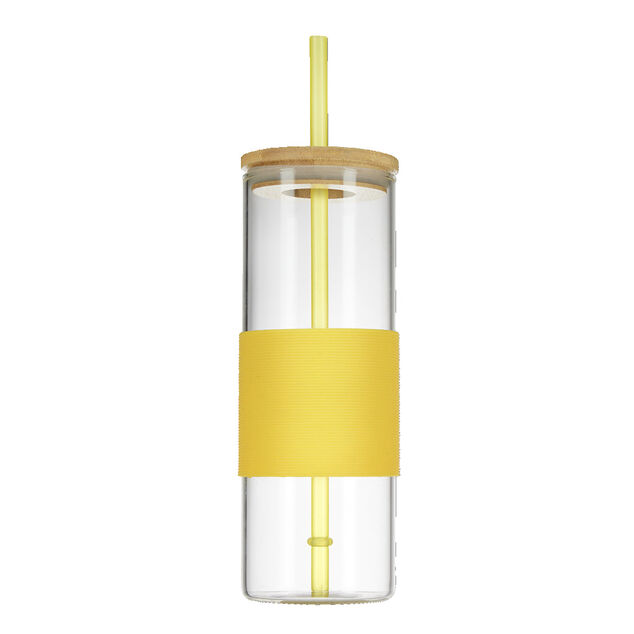 Gobelet en verre et bambou avec silicone bleu Ø6,5xH18cm