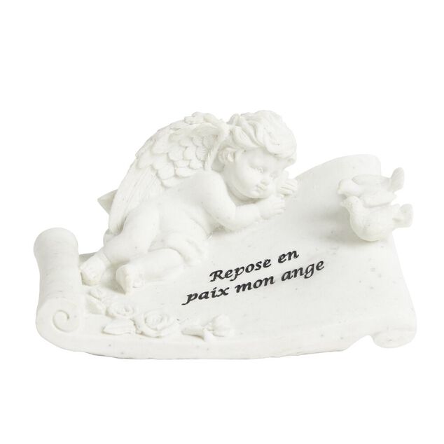D&eacute;coration fun&eacute;raire ange sur parchemin "Repose en paix"