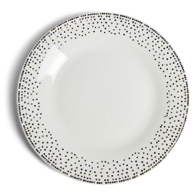 Assiette &agrave; dessert ronde &Oslash;19cm porcelaine pois blanc et dor&eacute;