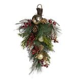 Décoration de Noël doré et rouge à suspendre ou poser H50cm