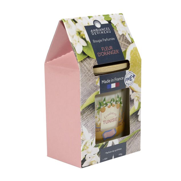 Bougie parfum&eacute;e Ambiances Devineau 2 m&egrave;ches Tunisie senteur fleur d'oranger 30H