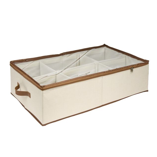 Pani&egrave;re rangement dessous de lit 63L &agrave; roulettes beige et marron 70x43xH21,5cm