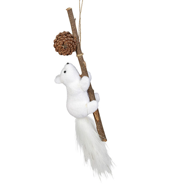 Décoration Écureuil sur branche à poser Noël blanc naturel