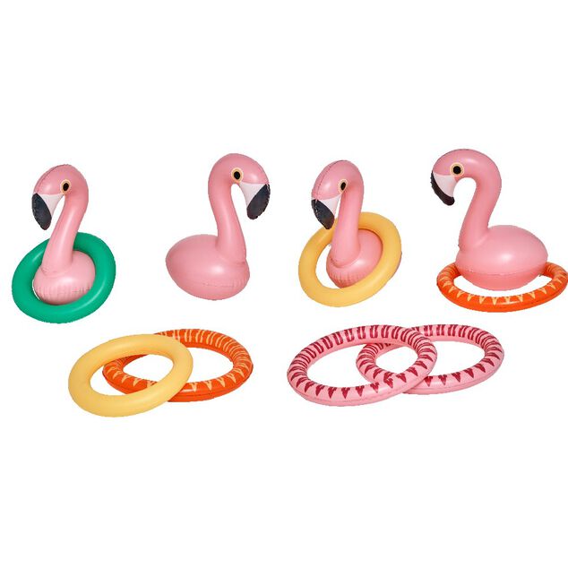Jeu de lancer d'anneaux gonflable flamant rose