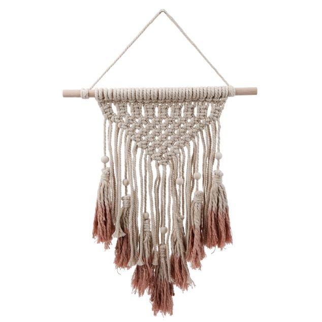 Macram&eacute; mural d&eacute;coratif coton et bois