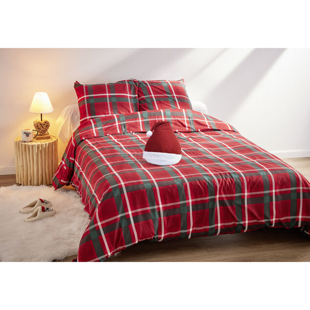 Parure de lit 2 personnes 240x220cm Noël tartan rouge