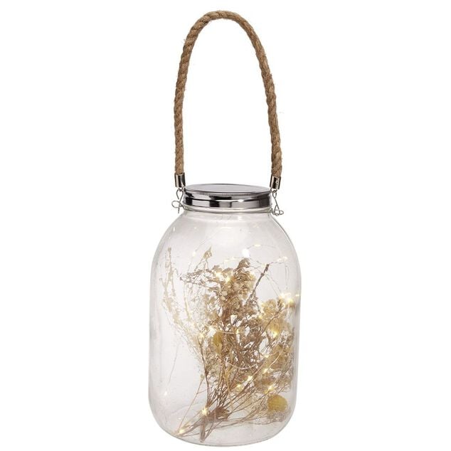 Lanterne fleurs s&eacute;ch&eacute;es avec LED &agrave; poser ou suspendre &Oslash;17xH28cm