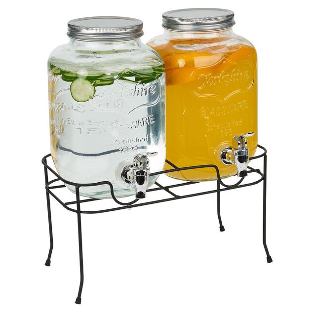 Lot de 2 distributeurs de boisson 4L avec support en m&eacute;tal