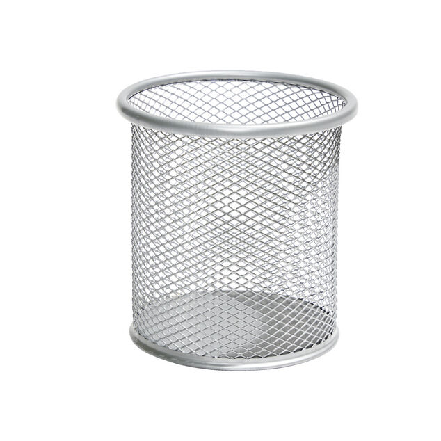 Pot &agrave; crayon m&eacute;tal mesh gris &Oslash;9,5xH9cm