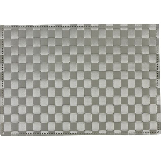 Set de table rectangulaire plastique effet tress&eacute; uni gris