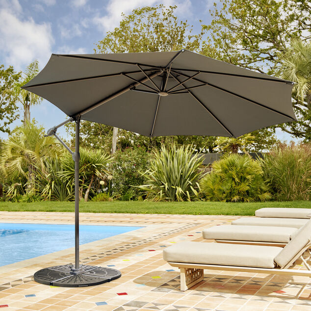 Parasol d&eacute;port&eacute; rond Noa toile orientable gris UPF50+ &Oslash;300xH235cm