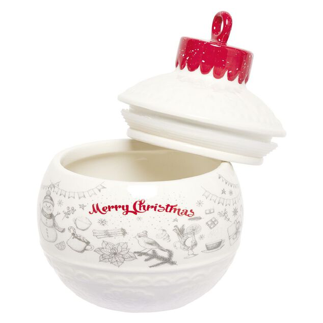 Mini bonbonnière en céramique décor Noël rouge blanc