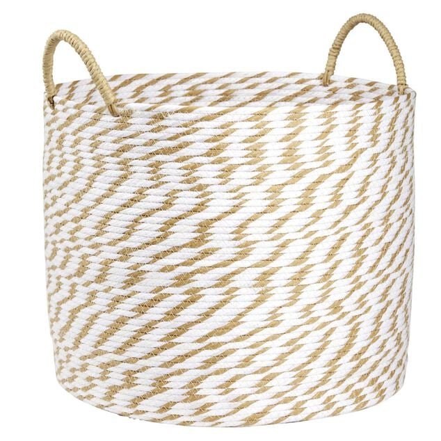Pani&egrave;re ronde roseau et papier naturel blanc &Oslash;42xH35cm