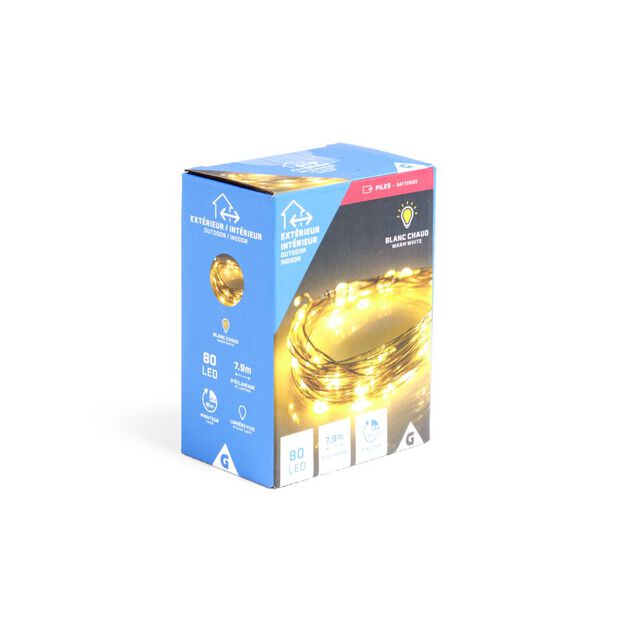 Guirlande fil en cuivre 80LED blanc chaud 7,9m