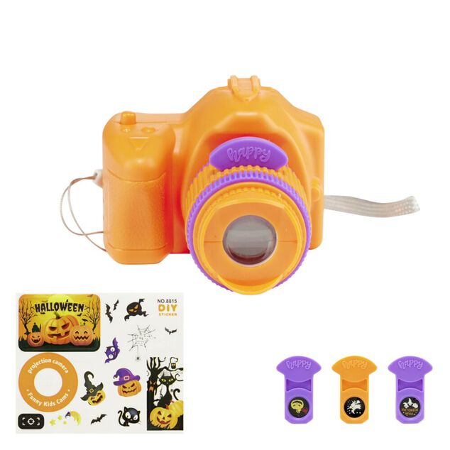 Projecteur enfant forme appareil photo avec 3 images plastique orange H7cm