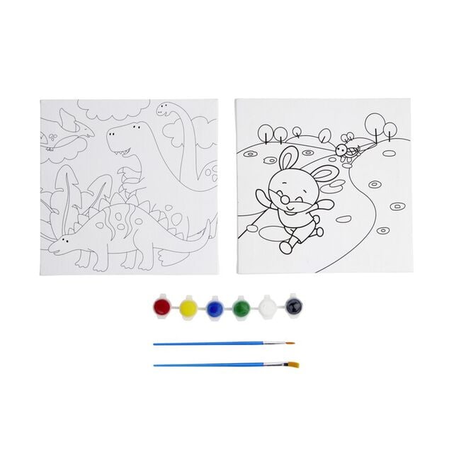 Kit toile &agrave; peindre motifs animaux avec pinceaux et peintures 20x20cm