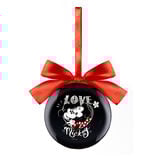 Boule de Noël Disney Mickey et Minnie avec noeud rouge et noir