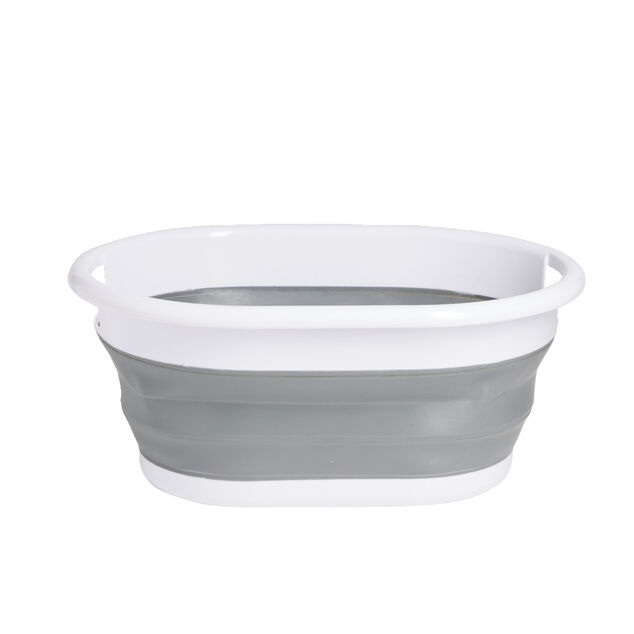 Pani&egrave;re &agrave; linge r&eacute;tractable 54x23x39cm plastique blanc et gris