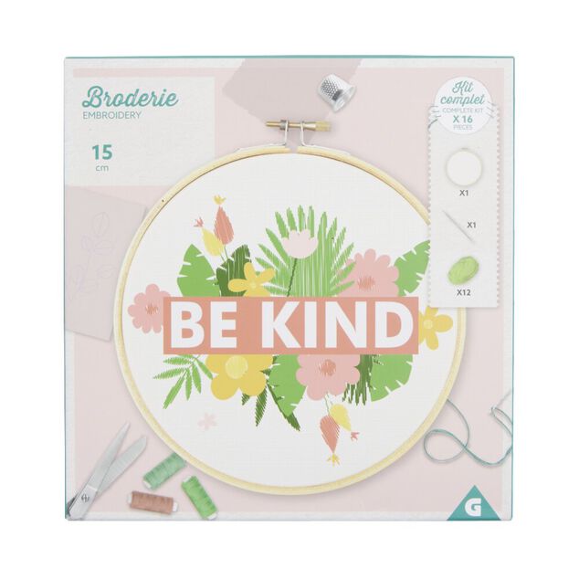Kit de broderie au fil de coton avec support bois - 3 mod&egrave;les