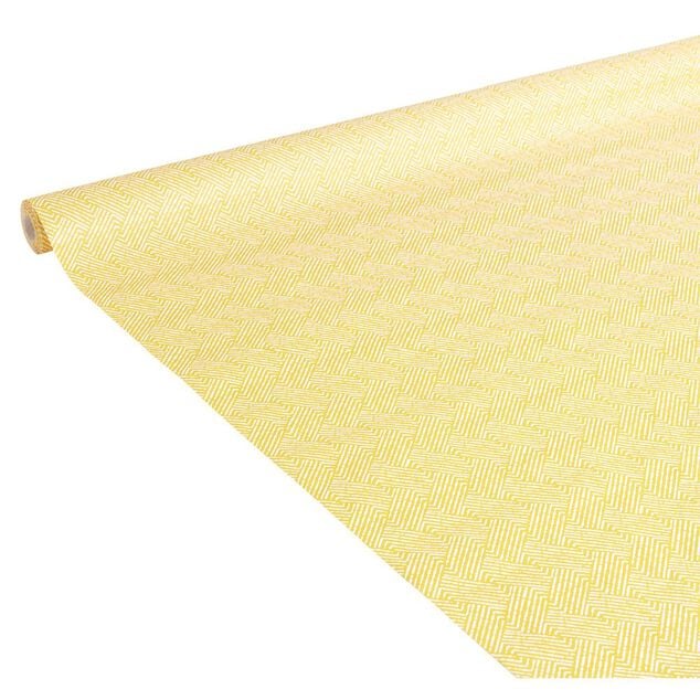 Nappe en papier motif géométrique blanc et jaune 1,20x6m