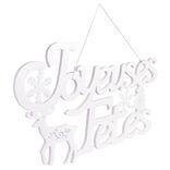 Plaque Joyeuses Fêtes à suspendre 59xH35cm blanc iridescent