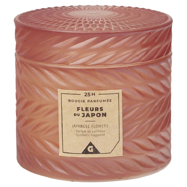 Bougie parfum&eacute;e rose design relief senteur fleurs du Japon 25H