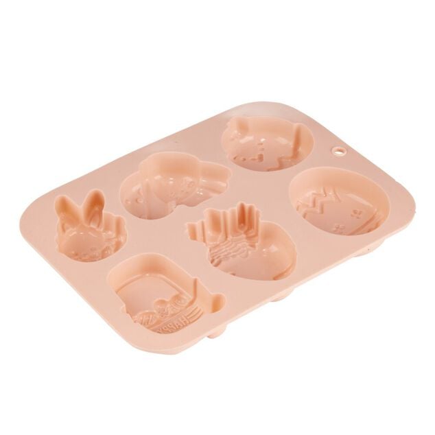 Moule th&egrave;me P&acirc;ques 6 emplacements silicone rose 15x19,5cm