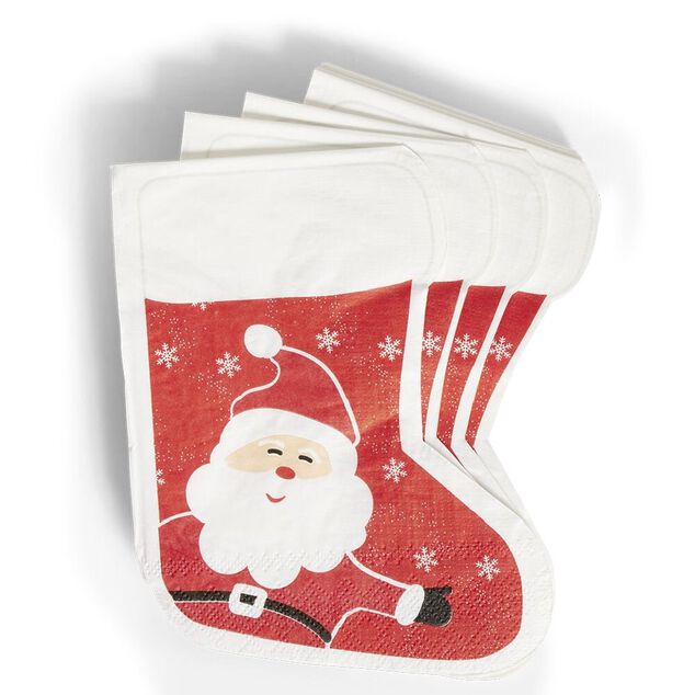 Serviette papier forme botte No&euml;l rouge et blanc x20