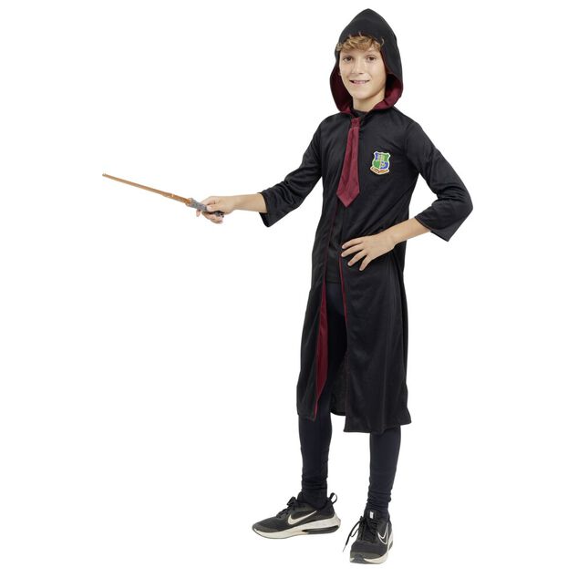 D&eacute;guisement enfant sorcier avec tunique, cravate et baguette (7/10ans ou 11/14)