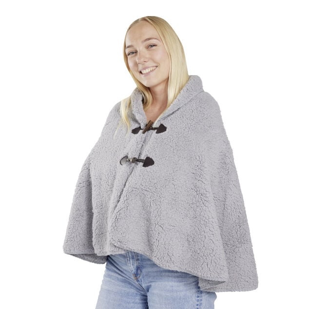 Veste plaid ch&acirc;le moutonn&eacute; gris 75x150cm avec boutons &agrave; brandebourg