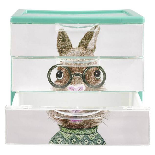 Bo&icirc;te bloc 3 tiroirs plastique d&eacute;cor animal H15,5 cm