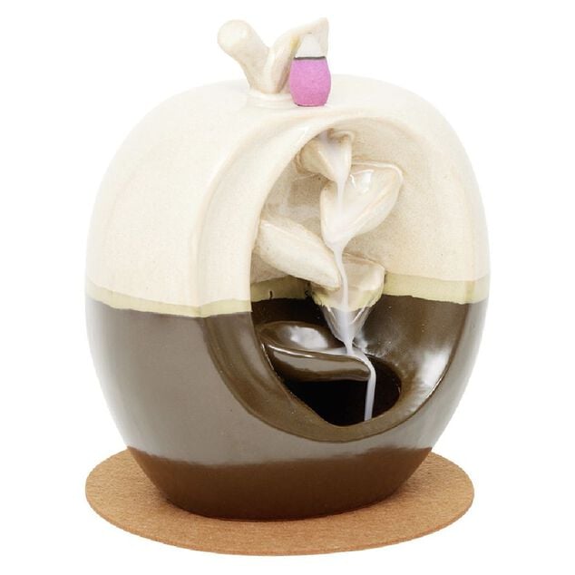 Fontaine &agrave; encens forme pomme beige et marron H16 cm
