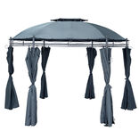 Tonnelle de jardin ronde Mathias 6 pieds métal et tissu gris UPF50+ Ø350xH270cm