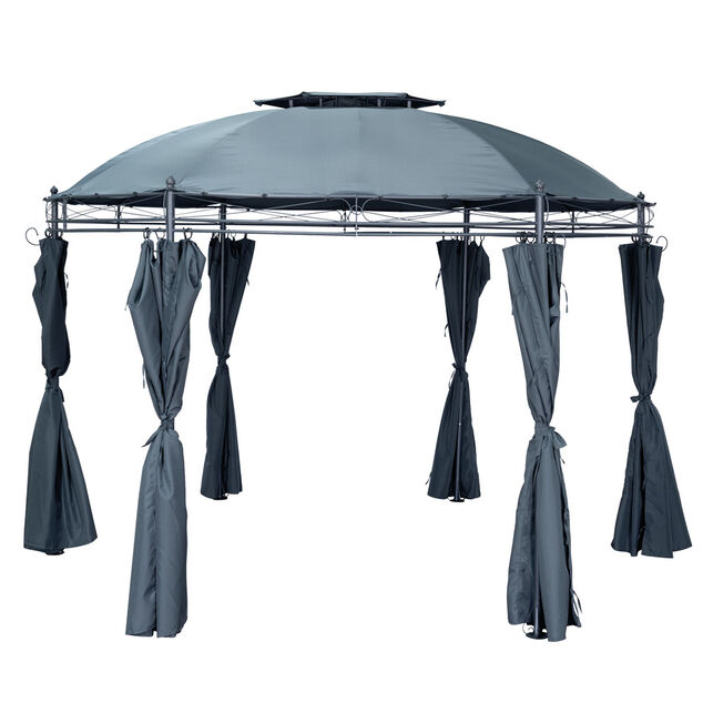 Tonnelle de jardin ronde Mathias 6 pieds métal et tissu gris UPF50+ Ø350xH270cm